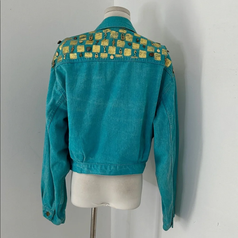 Vintage 80s Punk Charm Acid Wash Blue Denim Jacket - Picture 5 of 7